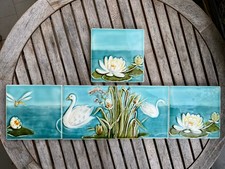 5 Jugendstil Fliesen Villeroy & Boch Keramik Nr. 732 1910 Art Nouveau Schwäne