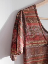 zarte Bluse Top Shirt Oberteil Netz transparent Flügelärmel 36 38 S M braun sand