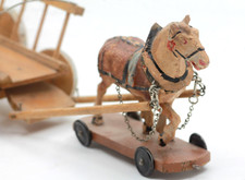 Antiker PFERDEWAGEN Pferdefuhrwerk Pferdegespann Holz Zugpferd Erzgebirge ~1920