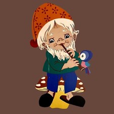 1970er Zwerg 24cm Mertens-Kunst Steinpilz Gnom Deutsch Märchen-Holzbild