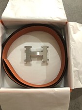 Original Gürtel Belt Hermes H Silver 38mm. Orange/Schwarz Größe 100 cm.