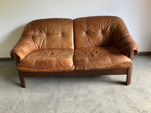Midcentury vintage ledersofa - vintage,