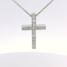 18K Weißgold 0,07ctw Natürlicher Diamant Kreuz Anhänger Halskette 16 Zoll