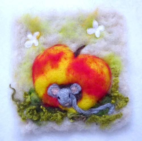 Wollbild maus apfel herbst - apfel,