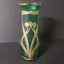 Jugendstil  Glas Vase Wohl Böhmen Email Bemalung Gold-Weiß