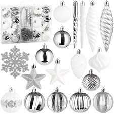 50 Weihnachtskugeln Christbaumkugeln Glitzer Kugeln Eiszapfen Schneeflocken Set