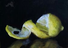 Original Ölgemälde Geschälte Zitrone, Obststillleben.