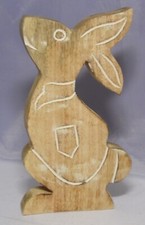 Ostern Oster-Deko Holz Hase mit Gravur antik/weiß 20x11x2cm Mangoholz NEU