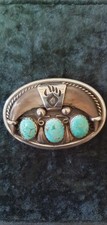 Navajo Indianer Gürtelschnalle/ Buckle Türkis Bärenkrallen Sterling