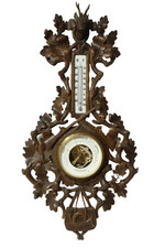 Altes 73cm große Holz Barometer Thermometer Wettergerät Wetterstation geschnitzt