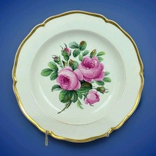 K1985 KPM Berlin Teller, Rosenmalerei, Goldrand, Pfennigmarke um 1860, D=17,3cm