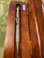 Antiker 800 Silber Drehbleistift,  blauer Cabochon, Avalenti, mit Holzbox 