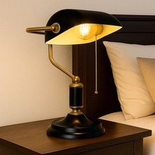 Bankerlampe Tischleuchte Leseleuchte Retro Büroleuchte anthrazit gold H 34 cm