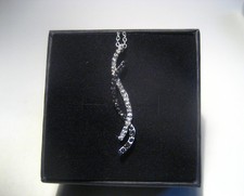 VTG SILVER NECKLACE WITH WHITE & BLACK DIAMOND ACCENTS PENDANT  20" LONG 2.1g