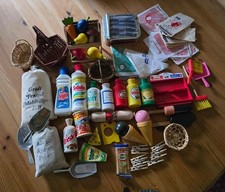 Kaufladen Eis Obst Reinigungsmittel Korb Tüten Wäscheklammern Besen 
