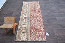 Vintage Türkischer Läufer Teppich 2x5ft Wolle Anatolisch Handarbeit Flur Oushak ROT