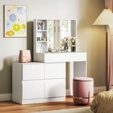 HOMCOM Schminktisch Kosmetiktisch mit Spiegel, 4 Schubladen, 3 offene Ablagen