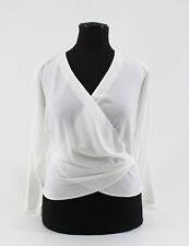 DDR Bluse festlich Wickelbluse Vintage Retro Langarm weiß Webmuster Gr. 36/38