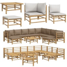 Garten-Lounge-Set Bambus Tisch Ecksofa Fußhocker Bank mit Kissen Gartenmöbel