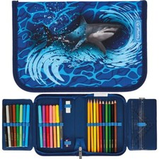 Herlitz Schüleretui Blue Shark Federmappe Federtasche Etui Hai Haifisch gefüllt
