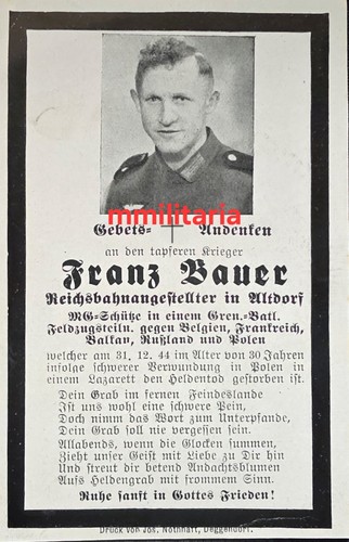 Sterbebild wwii schütze - wwii, mg-schütze