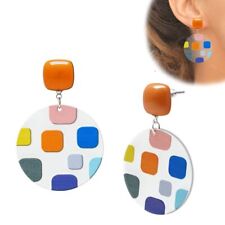 1 Paar bunte Retro Ohrstecker Ohrhänger 70er Jahre Style irisierend Holographic