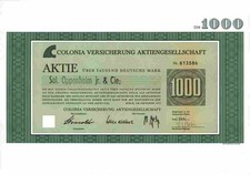 COLONIA Versicherung 1973 Köln Concordia AXA Sal. Oppenheim 1000 Deutsche Mark
