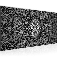 Bilder Mandala Abstrakt Bild 100x40 cm schwarz gold weiß grau blau türkis