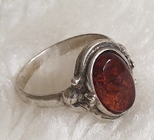Vintage Bernstein Ring aus 925er Silber mit Meisterpunze Größe 55 (17,5 mm Ø)