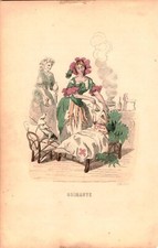 Kol. Lithographie Grafik 19 Jh. Les Fleurs animee Mode Damen Pflanzen Karikatur