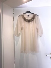 Neu Sehr Schöne Damen Tunika Bluse Long Top Creme Weiss Beige Pailetten Gold 38 