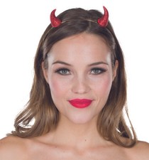 Haarreif Mini-Teufelshörner Glitzer Damen Halloween Karneval Fasching
