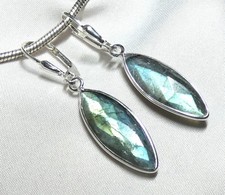 Ohrhänger 925 Silber Klappbrisur große, fac. Labradorit Navette Blau - Grün NEU