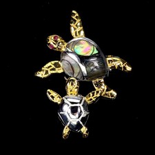 925 Sterlingsilber Brosche Rund Rubin Mop Schildkröte Edelstein No USA Einfuhr