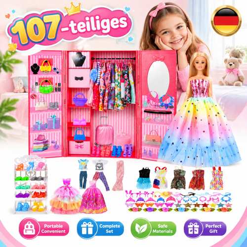 Puppenkleiderschrank 107 teile - puppenkleiderschrank,