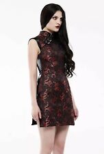 PUNK RAVE Asia Kleid Rot Mini Hoch Geschlitzt Rückseite Schwarz GOTHIC CLUBWEAR