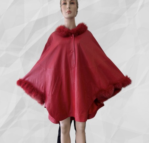 Damen ledermantel rot pelzrand - ledermantel,