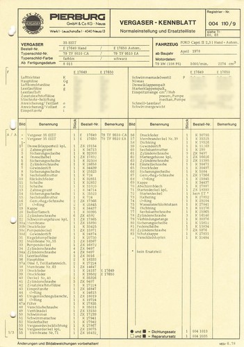 Einstelldaten datenblatt ford - einstelldaten,