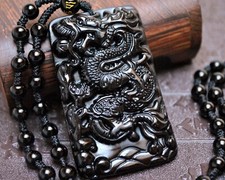 Obsidian Drache Jade-Anhänger mit 65cm Halskette 5,5x3,5cm 50g Amulett TOP
