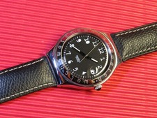 REFURBISHED / neuwertige Swatch Irony Big - BLACK OROBKA - Lederarmband schwarz