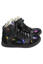 nat-2 Damen Sneaker High Leder Schnürung Metallic Schwarz Gr. 38