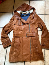 Joop Leder Mantel Trenchcoat mit Kapuze cognac braun