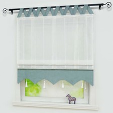 Raffrollo Raffgardine mit Schlaufen Küche Gardine Landhaus Fenstervorhang Voile