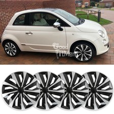 Für Fiat 500 15 Zoll R15 15" 4er-Set Radkappen Schwarz Radblenden Abdeckungen