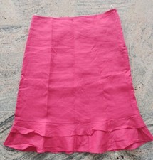 Leinen-Rock mit Voillant, Gr. 38, H&M, Himbeerrot, Knielang 62 cm. Lang Neu !