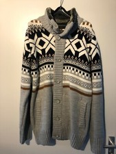 Herren Norweger Strickjacke Strickpullover Carisma Grau/Weiß Größe XXL