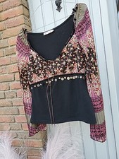 Ausgefallene Bluse Mille Fleur Gr. S Chiffon Ärmel tiefer Ausschnitt wie Neu 