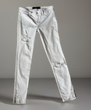 Hollister Crop Jeans Weiß W25 Low Rise Destroyed Knackpo Spitze Skinny "NEU" Hot