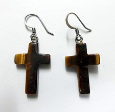 Ohrringe Chandelier Ohrhänger Ohr Schmuck Ohrschmuck Kreuz Cross Tigerauge 