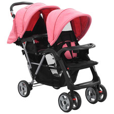 Tandem-Kinderwagen Stahl Rosa